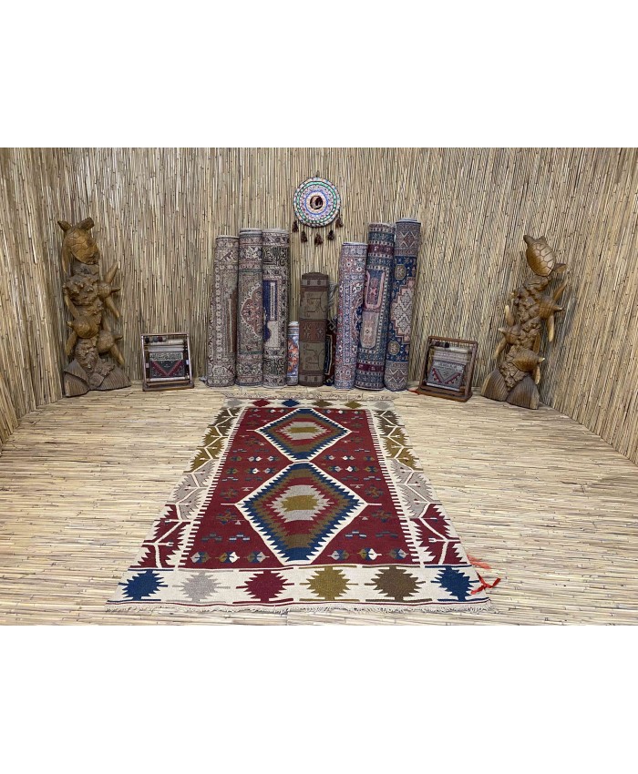 Handmade Turkish Kayseri Toprakkaya Nomadic Original  Wool on Wool Kilim – FREE SHIPPING..!